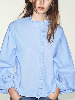 NWT Zara Ruffled Poplin Blouse L